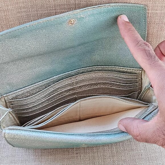 Jimmy Choo Women Cardholder Wristlet Clutch Blue Leather Purse Wallet Made Italy - Picture 8 of 14